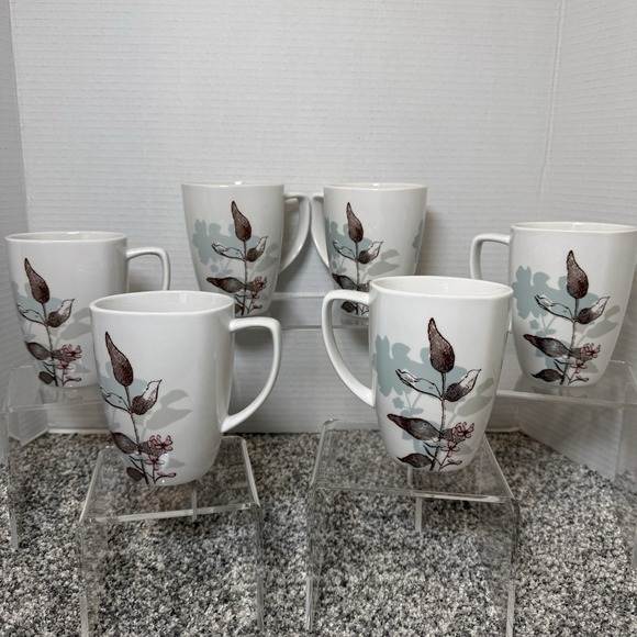 6 Corelle Coordinates Coffee Tea Porcelain Mugs Cups Brown Light Blue White - Picture 5 of 7